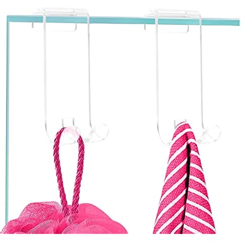 My Space Organizers Acrylic Shower Hooks (2 Pack) Razor Holder to Hang Towel Loofah Washcloth Hook, for Use On Bathroom Frameless Glass Shower Door Cover