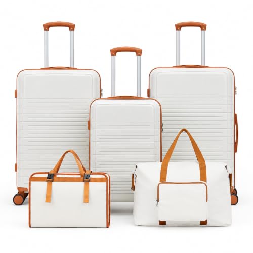 S.Leovay Luggage Sets 5 Piece Suitcases with Wheels, Black/Brown