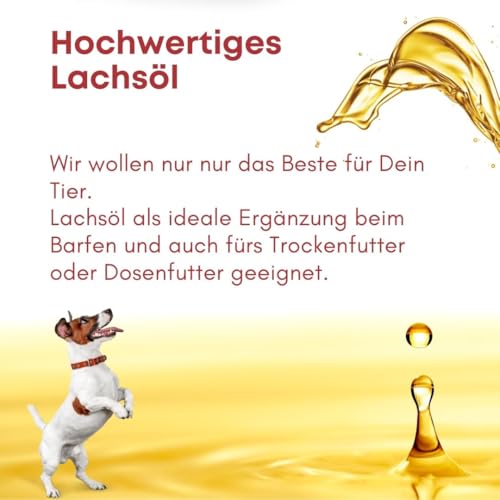 1 Liter Premium Lachsöl für Hunde mit Omega 3 und Omega 6 Fettsäuren – Fischöl für den Hund & Katze – Barf Lachs für Welpen Adulte Senioren, Katzen & Sporthunde