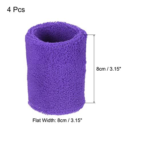 PATIKIL Sports Wristbands 8x8cm, 4 Pack Cotton Terry Cloth Absorbent Sweatbands for Tennis Basketball Working Out Athletic Running, Purple - Image 2