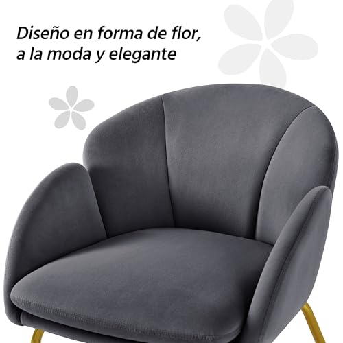 Miniatura 4 de Yaheetech Silla Comedor Silla Tapizada Terciopelo Sillon Para Dormitorio Silla Para Comedor Cocina Pata Metal Silla Terciopelo Sala De Estar Gris Oscuro