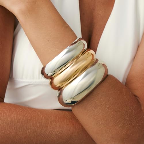 Salircon Chunky Gold Bangle Bracelets for Women Gold Chunky Bracelet, Trendy Stackable Bangles Minimalist Cuff Fashion Jewelry2