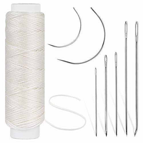 32 Yards Waxed Thread with Leather Hand Sewing Needles, 150D Flat Sewing Waxed Thread and Leather Repair Needles for Home Upholstery Carpet Leather Canvas Repair and Sewing (White)