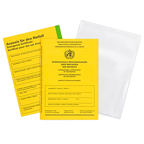 WEIDEBACH® Cartilla de vacunación estándar con funda y tarjeta de identificación de emergencia, brújula, carnet de vacunación, libro de vacunación internacional para adultos