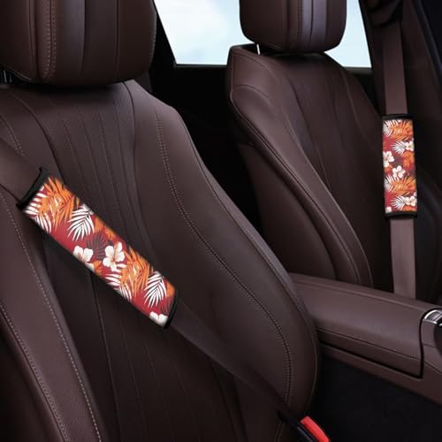 Image of AFPANQZ Orange Tropical Leaves 2 Pack Car Seat Belt Pads Covers Harness Universal Fit Cute Safety Seatbelt Universal for Most Car Laptop Backpack Luggage Bag Straps Pads