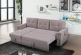 Lilola Home Convertible Sleeper Sofa Bed 84 Inch, L Shaped Sectional Couch with Pull Out Bed, USB Charging Ports, Storage Chaise for Living Room, Office, Linen Fabric, Light Gray
