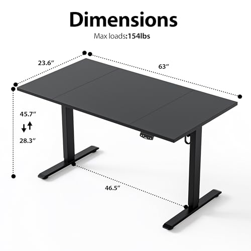 Image of Agilestic Electric Standing Desk, 63 x 23.6 Inches Height Adjustable Desk, Sit Stand up Desk for Work Office Home, Splice Board, Black