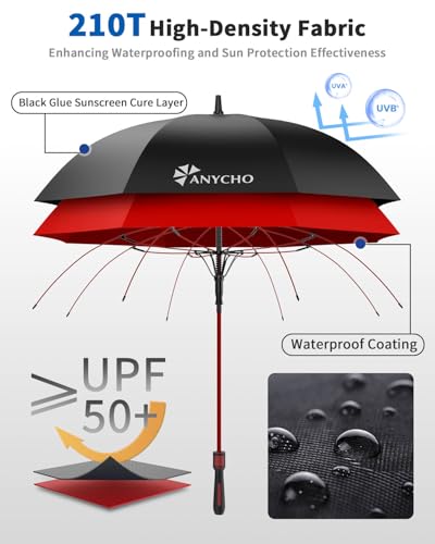Image of AHYCHO 54 Inch Umbrella for Men Big Size with Fiberglass Shaft, One-Click Auto Open Big Umbrella for Rainy Days & UV Protection - Ideal for 2-3 People