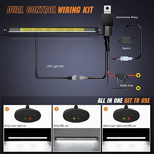 Image of Nilight Pro Series 30 Inch Single Row Slim LED Light Bar with DRL | 120W 13000LM Anti-Glare Spot & Flood Beam IP68 Off-Road Driving Lights & 16AWG DT Wiring Kit for Truck, Jeep, SUV, ATV & UTV