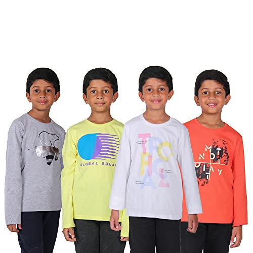 Image of YUV Kids Boys Printed Multicolor 100% Cotton Full Sleeve T Shirt for Kids Super Soft Breathable Lightweight Gifts for Kids | 7 to 12 Years, Pack of 4