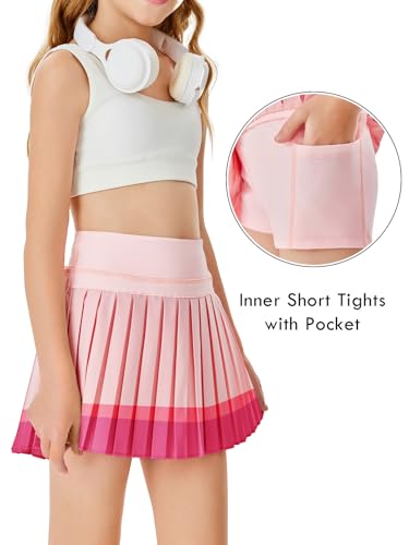 Image of Haloumoning Girls Pleated Skirts with Shorts Athletic Tennis Skorts Sport Performance Skirt with Pockets 4-14 Years