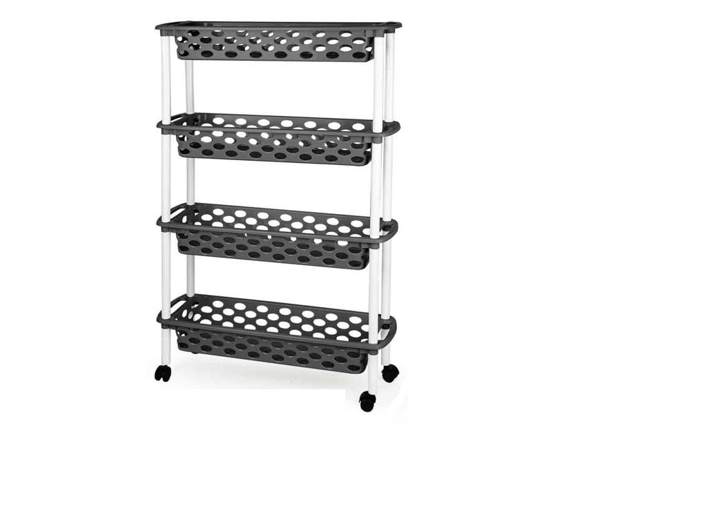 Chariot étroit en PVC gris foncé avec 4 paniers de rangement verticaux