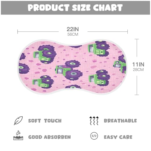 Cartoon Truck Plant Burp Cloths Cotton Baby Washcloths,Large 22x11in Burping Cloth Absorbent and Soft for Newborn Baby Boys and Girls,4 Pack4