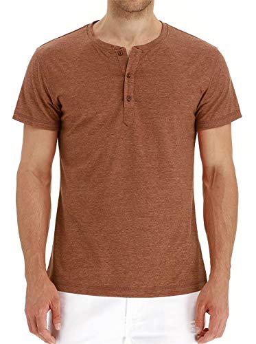 Cabeen Camiseta de Manga Corta para Hombre Verano Henley Casual T-Shirt Cuello Redondo con Botones