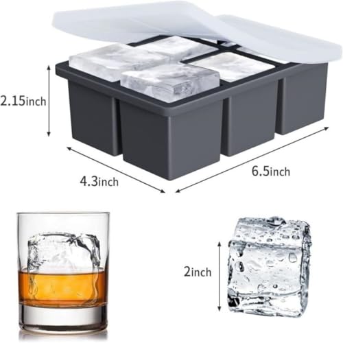 Image of Sprqcart Silicone Easy Push Pop Up Ice Cube Tray with Flexible Silicon Bottom and Over Lid,6 Cube Trays Stackable Durable and Dishwasher Safe (Black, Pack of 1)