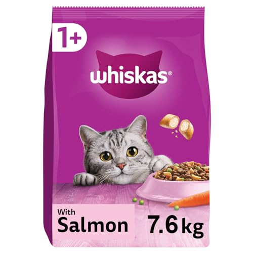 Whiskas 1+ Adult Complete Dry Cat Food with Salmon 4 x 1.9kg