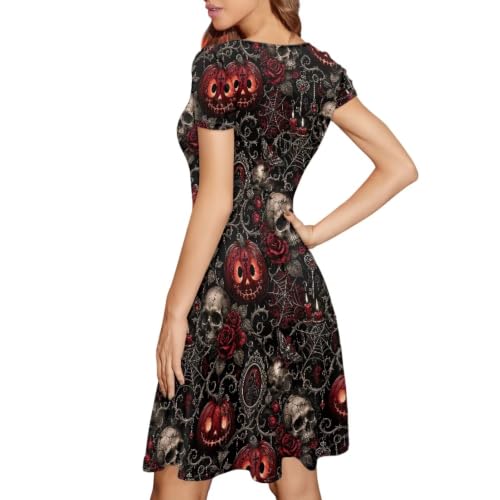 Image of Forchrinse Summer Dresses for Women Crew Neck Short Sleeve Midi Dress Casual Beach Vacation Sundress