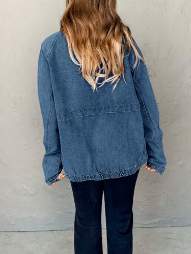 Plnotme M8M571BL0S Womens Casual Long Sleeve Jean Jacket Trendy Front Zipper Elastic Hem Denim Jacket Coat thumb #2