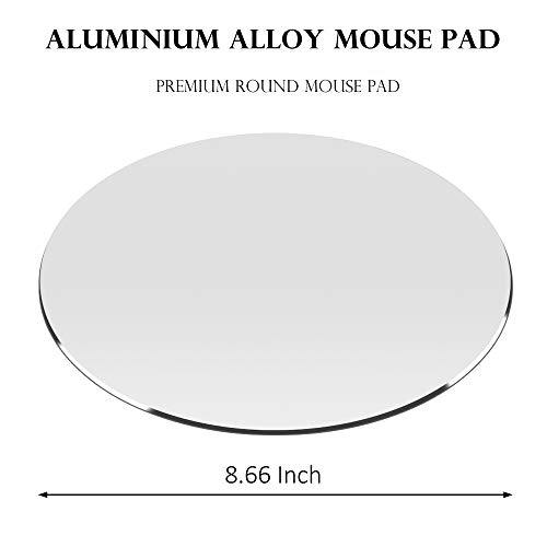 Proelife Premium Aluminum Metal Mouse Pad Mice Mat 8.66-Inch Mousepad With Anti-Slip Base (Round, Silver Color) #TOP2