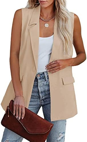 Cicy Bell Women’s Sleeveless Blazer Vest Casual Open Front Single Button Summer Jacket with Pockets