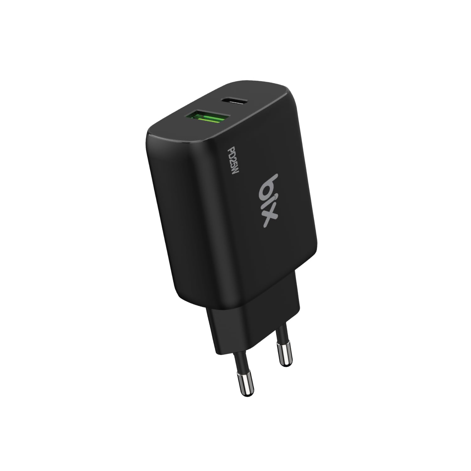 Bix ZH-2U41T 25W PD 3.0 Type-C & USB-A Çift Bağlantı Noktalı Hızlı Şarj Adaptörü Siyah, Huawei, iPhone 15/14/13/12/Pro Max, iPad Air/Pro ve Daha Fazlası ile Uyumlu