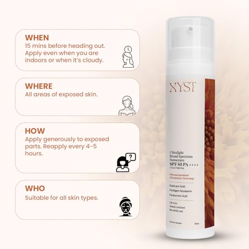 Image of XYST Ultralight True SPF 50 PA++++ (50ml) Broad-spectrum Sunscreen UVA, UVB UDA | Blue Light & Pollution Defense | No White Cast, Lightweight, Non-greasy | For Women & Men | Derma-tested for All Skin Types