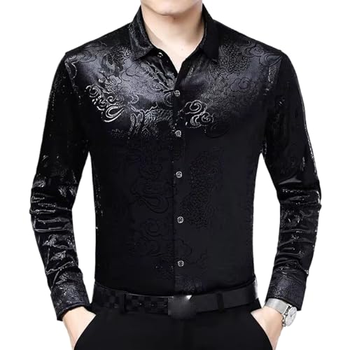 Chemise brodée de dragon chinois homme slim manches longues noire