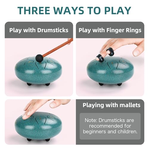 Image of Rain Drum for Outside, 6 Inch 8 Note Steel Tongue Drum, C Major Togue Drum Rain Chime, Steel Drum for Kids Adults, with Mallets, Music Book
