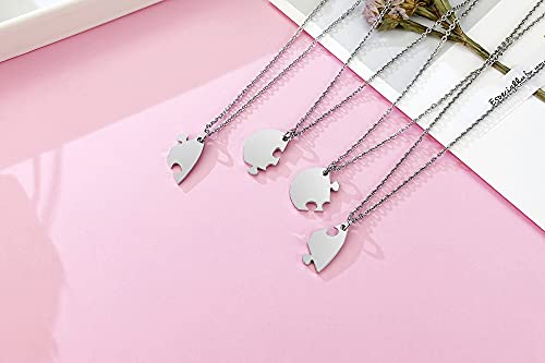 Vnox Customized Necklace Bff Necklace For 4 Lego Heart Neckalce Personalized Friendship Jewelry, Gift For Christmas,Stainless Steel Chain,Sliver #TOP2