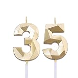 2 inch Gold 35 & 53 Birthday Candles, 3D Diamond Number 35th & 53th Cake Topper for Men Women Birthday Party Decorations Theme Party