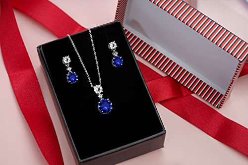 B. BRILLIANT Sterling Silver Created Blue Sapphire & White Topaz Round 3-Stone Dangling Necklace & Stud Earrings Set - Image 6
