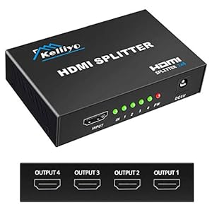 KELIIYO HDMI Splitter 1 in 4 Out V1.4b Powered HDMI Video Splitter with AC Adaptor Duplicate/Mirror Screen Monitor…