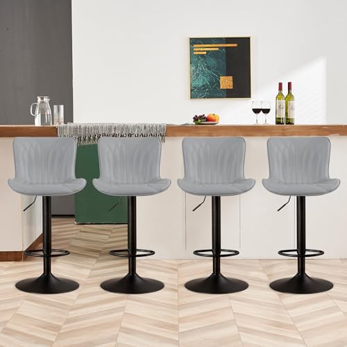 Image of YOUNIKE Grey Bar Stools Set of 4 Modern Swivel Counter Height Bar Chair with Back Adjustable Kitchen Island Faux Leather Padded Barstools taburetes de bar Breakfast sillas para barra de cocina 4PCS