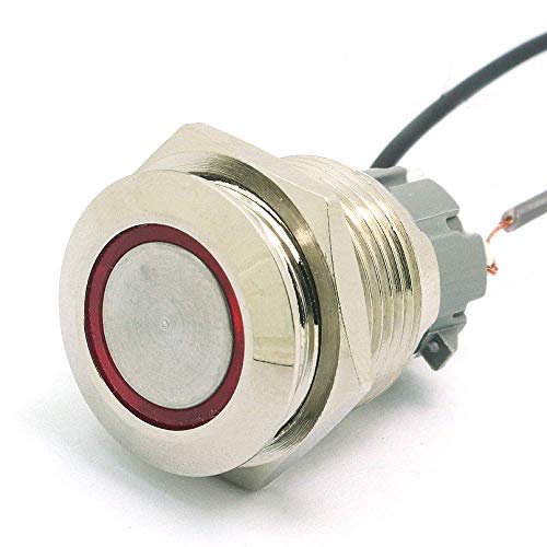 WINGONEER 2psc 16mm 10A Momentary Switch Push Button Switch 12V DC Angel Eye LED Waterproof Stainless Steel Round Llight Switch - Red
