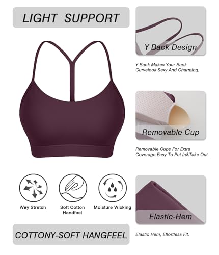 Image of Comper Y Back Sports Bra for Women Low Impact Racerback Workout Bras Sexy Thin Straps Yoga Bras with Removable Pads