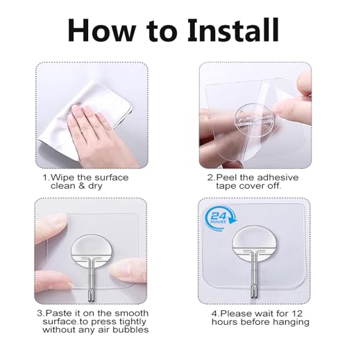 Jinshunfa Adhesive Hooks For Hanging Heavy Duty Wall Hooks Self Adhesive Towel Coat Hooks Waterproof Transparent Hooks For Bathroom Shower Kitchen Keys Door Outdoor Home Improvement Utility Hook 12 Pack thumb #6