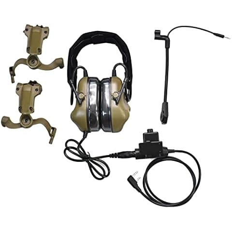 Hdlsina Helmet-Type Tactical Headset + with U94 PTT 2pin with ARC Rail Adapter Compatible Ops-Core Fast Helmet ACH Helmet MICH Helmet for Airsoft Hunting Shooting (Khaki) Cover