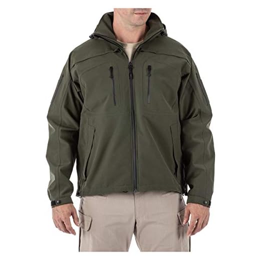 5.11 Tactical herr jacka sabel 2.0, polyester-bonded softshell och avtagbar huva, stil 48112, män, moos, 4X-Large