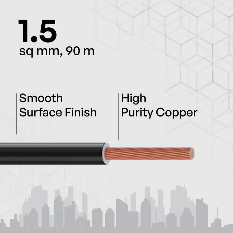 Image of Etira 1.5sqmm 90M coil | Flame Retardant | 99.97% high purity copper | PVC insulated housewire [Black]