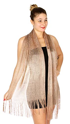 SERENITA Evening Shawl Wrap for Dress. Large Metallic Wedding Bridal Party Fishnet Soft Scarf (Taupe/Silver)4
