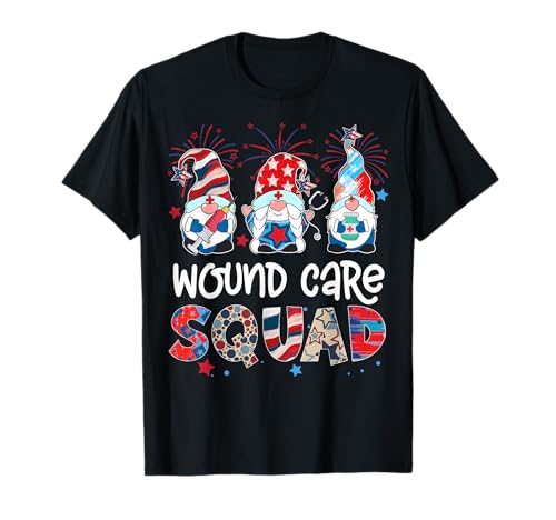 Wound Care Squad Gnome Nurse Funny Stethoscope 4th of July T-Shirt