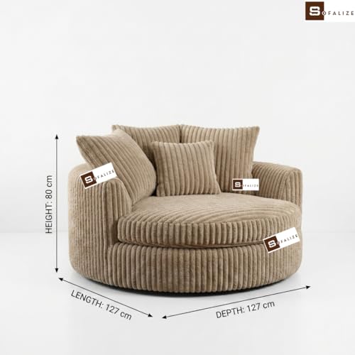 Image of SOFALIZE - Modern Barrel Accent with Pillows Round Sofa Combines Contemporary Design Oversize Arm Chair Cozy Club Chair for Bedroom, Living Room, Lounge, Hotel & Office, Hallways Sofa (Ivory)