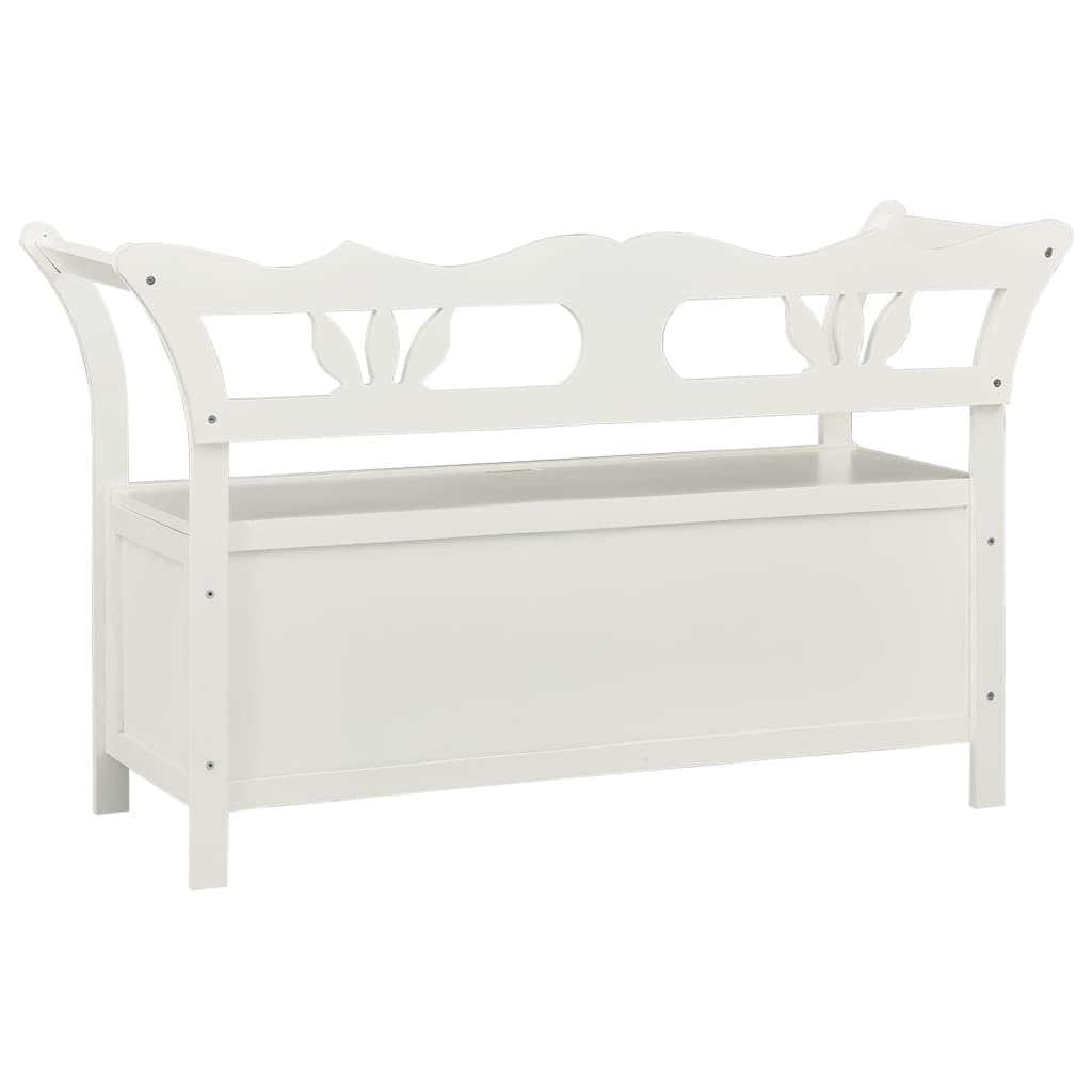Banco de madera de árbol macizo con respaldo y almacenamiento, 107 x 45 x