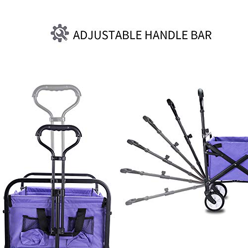 Whitsunday Collapsible Folding Garden Outdoor Park Utility Wagon Picnic Camping Cart 5“ Solid Rubber Wheels (Purple) #TOP2