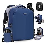 RAINSMORE Camera Backpack Hard Shell for DSLR/SLR Waterproof Camera Bag with Laptop Compartment 15.6 Inch Professional Camera Case with Rain Cover Photography Backpack Bag with Camera Lens Case Blue