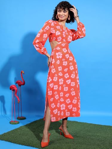Image of Tokyo Talkies Women's Long Sleeves V-Neck Printed Dresses | Stylish Dresses | Casual Dresses