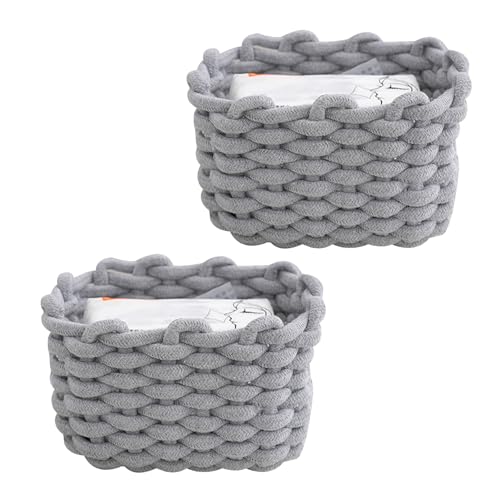 Paquete Doble de Cestas de Almacenamiento para Pañales, Pequeña Trenzada, Algodón Suave, Cuadrada - para Baño, Maquillaje, Juguetes