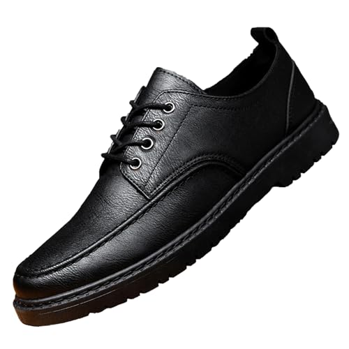 Men's Leather Round Toe Lace Up Oxfords Comfortable Non-Slip Platform Casual Dress Shoes
