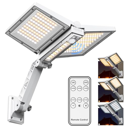 Solar Street Lights, Quntis 180Led Motion Sensor Dusk to Dawn Security Flood Light, 3 Lighting Modes with Rem0te Control Solar Outdoor IP65 Waterproof Wall Lamp for Yard Porch Patio Driveway Parking