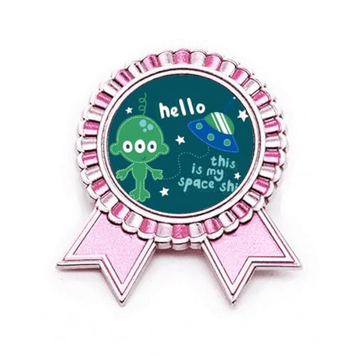 Broche métallique Hello Alien rose M petit cadeau original pour ami originale